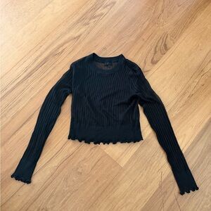 Elegant Black Long Sleeve Ribbed Top